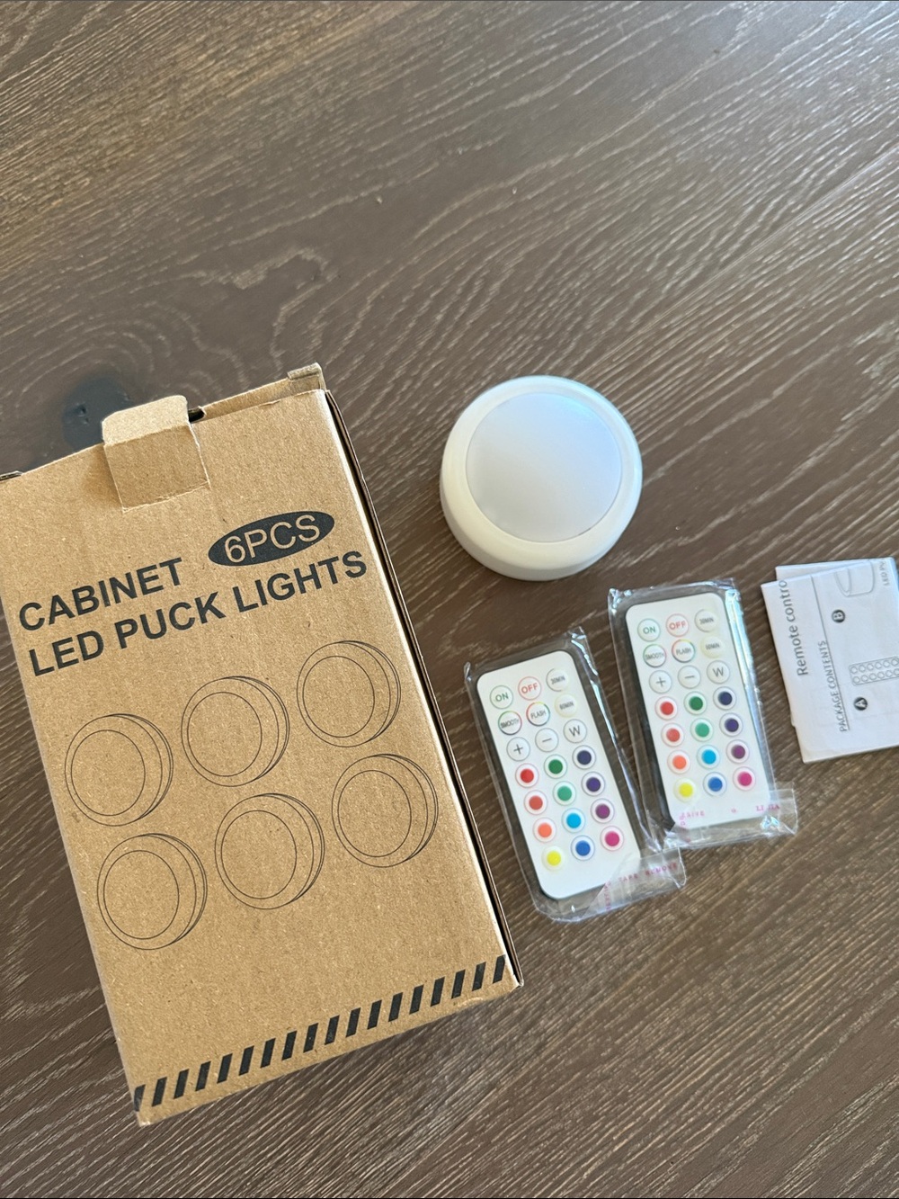 New in Box! 6 Pieces Cabinet Stick On LED Puck Light - White, Remote-Controlled